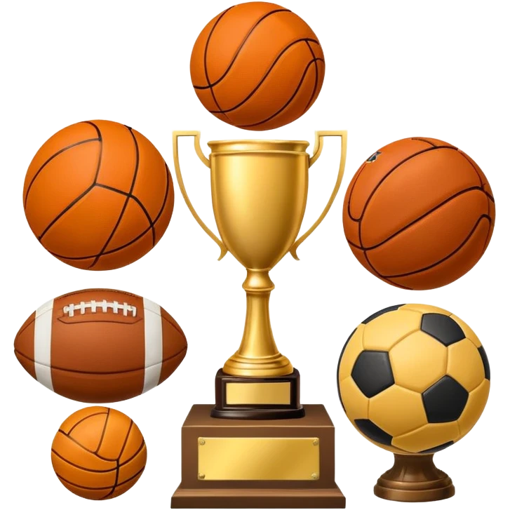 a basketball, soccer ball, volleyball, and a football all mixed with one trophy emoji