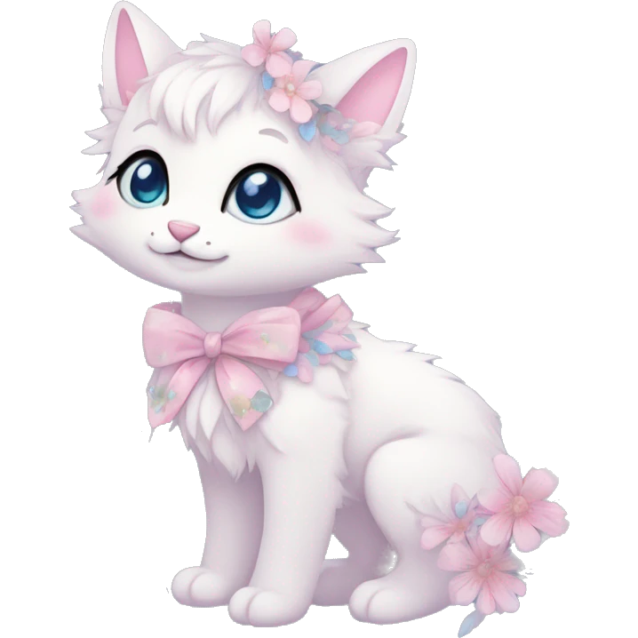 Anthro Cute Cool Pastel Kawaii gorgeous sparkly ethereal fantasy animal creature with blue eyes furry sona with flowers and ribbons beautiful aesthetic emoji