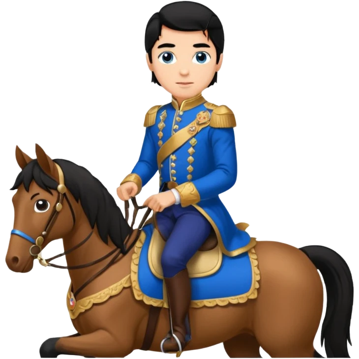 Prince,, black Hair, blue eyes, whole body, in a horse  emoji