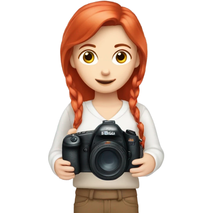 A white girl with red hair ￼and a camera in her heands  emoji