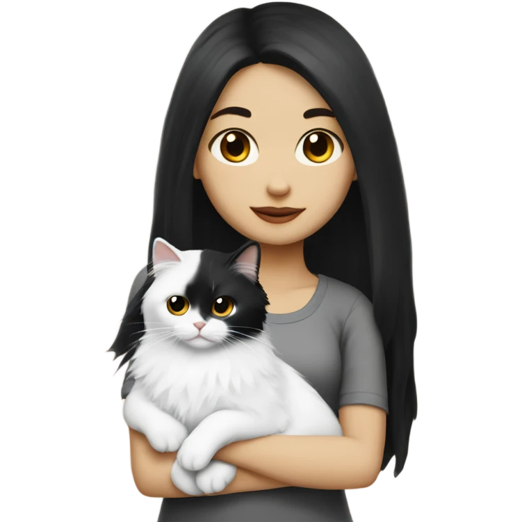 girl with black hair and a white ragdoll cat emoji