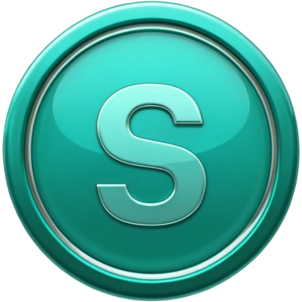 Create a custom emoji badge featuring a stylized, glossy letter “S”. Use the Platinum rank style from League of Legends: teal-green metallics, reflective surfaces, and a futuristic elegant frame. Vibrant and high readability.
 emoji