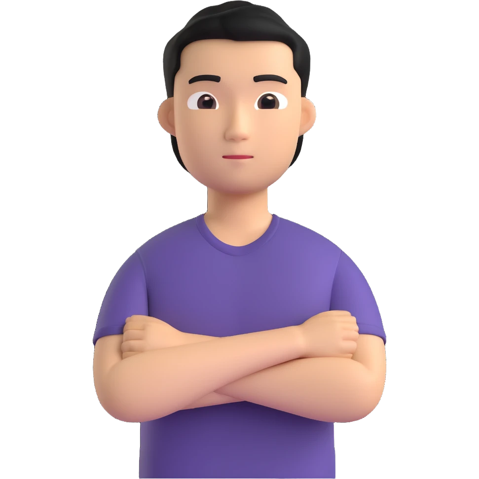 asian guy, arms crossed emoji