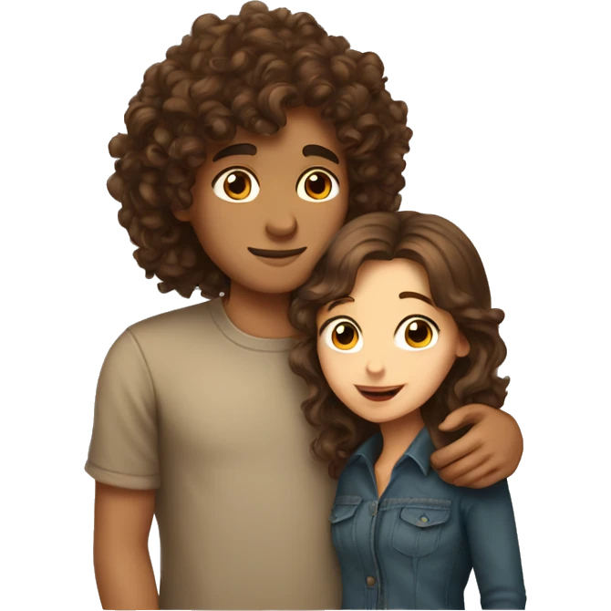 a boy with brown hair kissing a girl with long brown curly hair  emoji