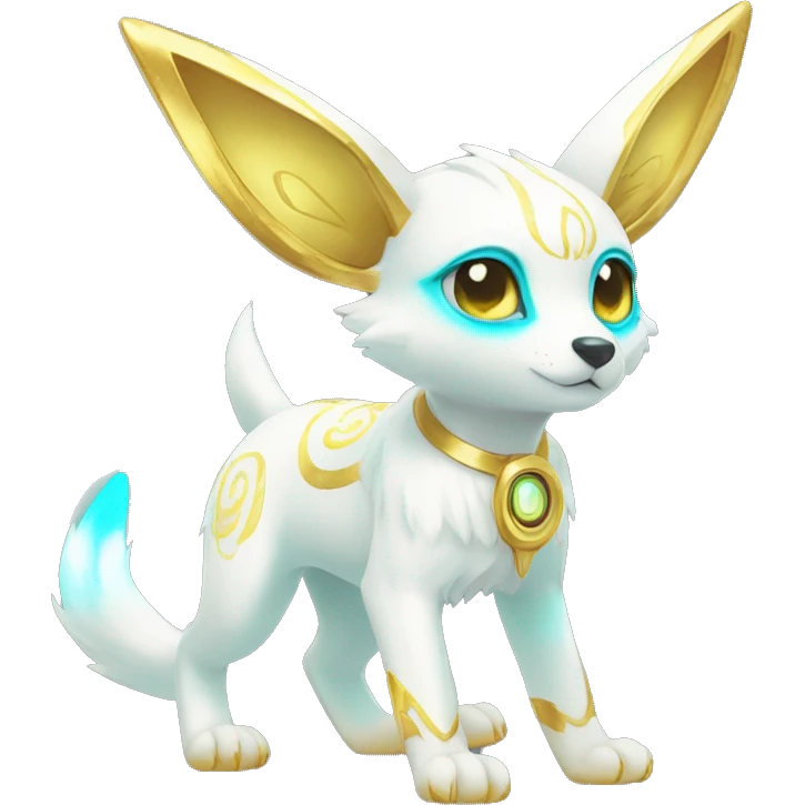 Shiny White Angelic Electric Albino Umbreon. cyan eyes and cyan markings. Golden Anubis-rings. full body emoji