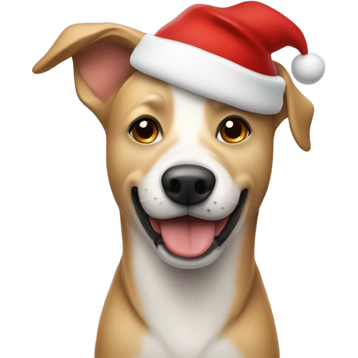 Tan and white dog wearing Santa hat emoji