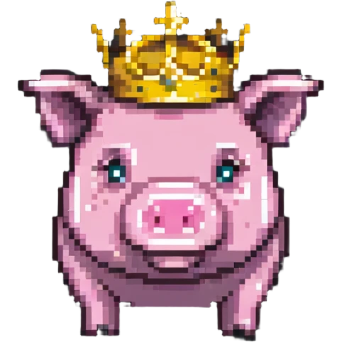 cute pig with a golden crown, chunky, colorful, simple, playful, pixel art style emoji