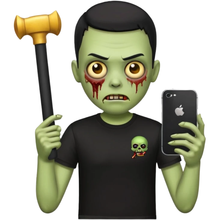 zombie emoji with buzz cut black hair and black t-shirt  iPhone stick  emoji