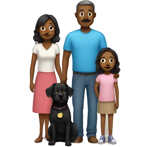 Family of father, mother, and daughter with their two black dogs emoji