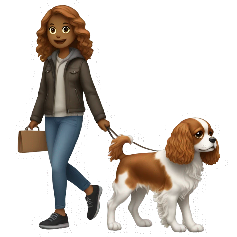 Girl walking with cavalier king Charlie’s spaniel emoji