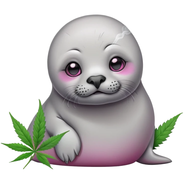 Grey slim baby seal Smoking cannabis weeds with pink eye looks tired emoji