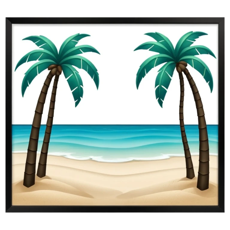 very dark green palm trees on light beige sand, surrounded by azure water, no text emoji