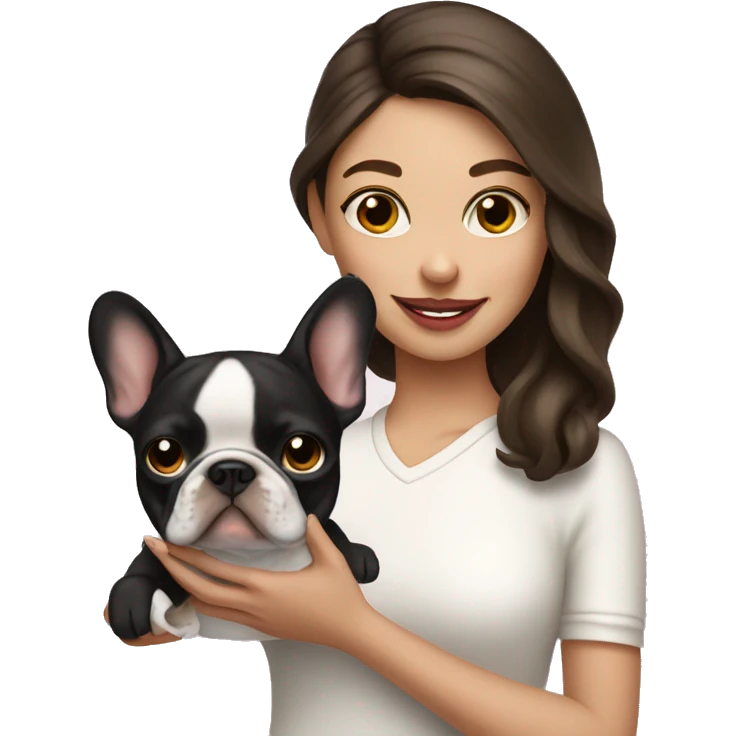 brunette girl holding cream french bulldog  emoji