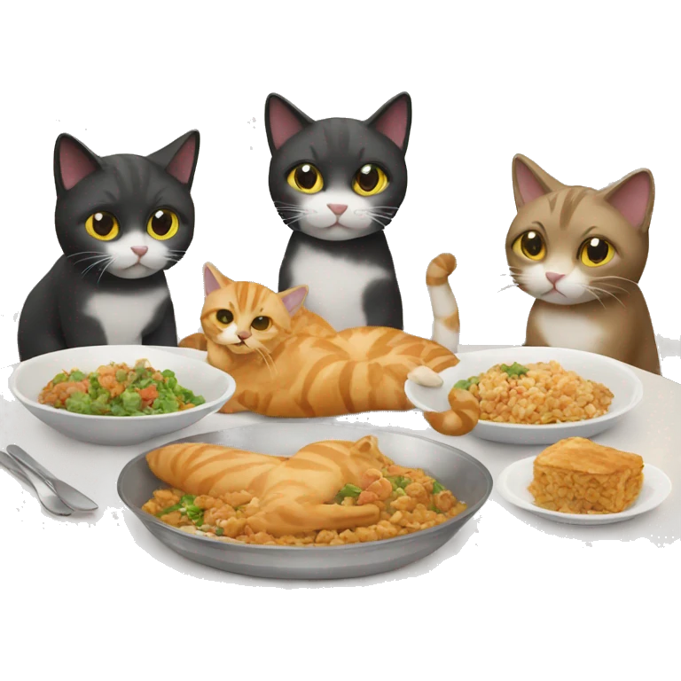 four cats having DINNER emoji
