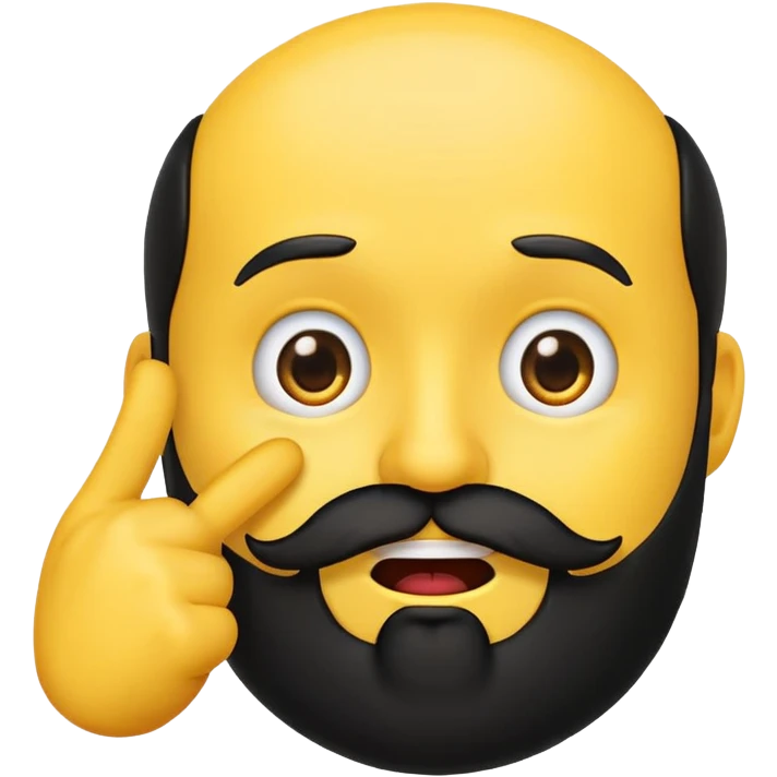yellow emoji with a black beard, mouth facing to the side, raising one eyebrow, making a 'no' gesture with its hand emoji