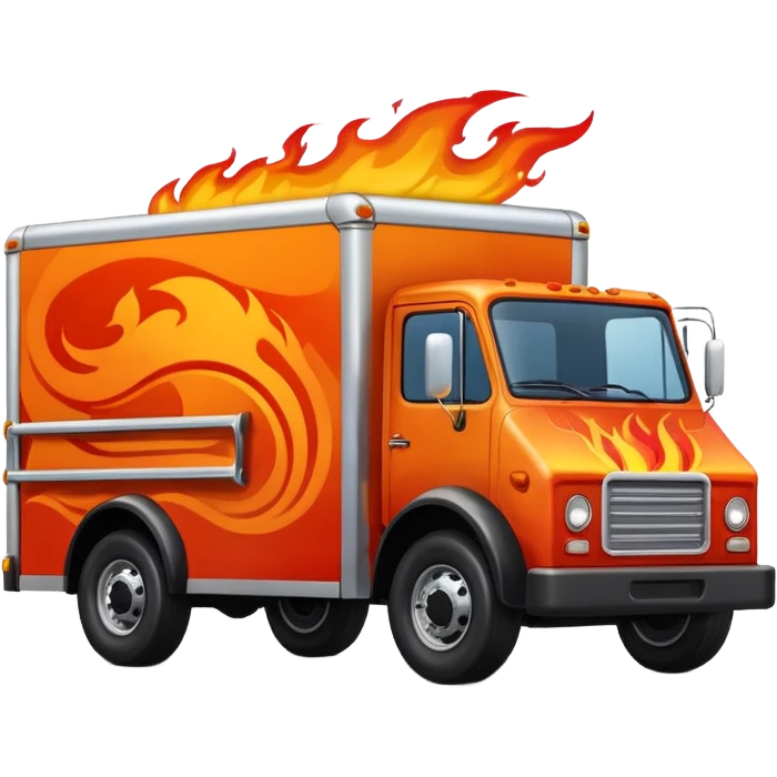 Racing style delivery truck with flames emoji
