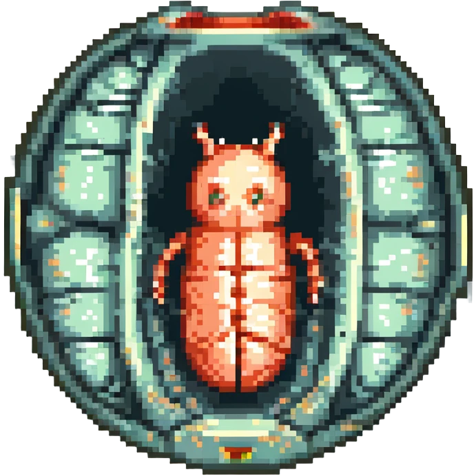 MRI embryo digital fetal small shape in otherworldly bubble, eerie, horror, pupa, crystalis, in-utero, sea-life, crustaceanoid emoji