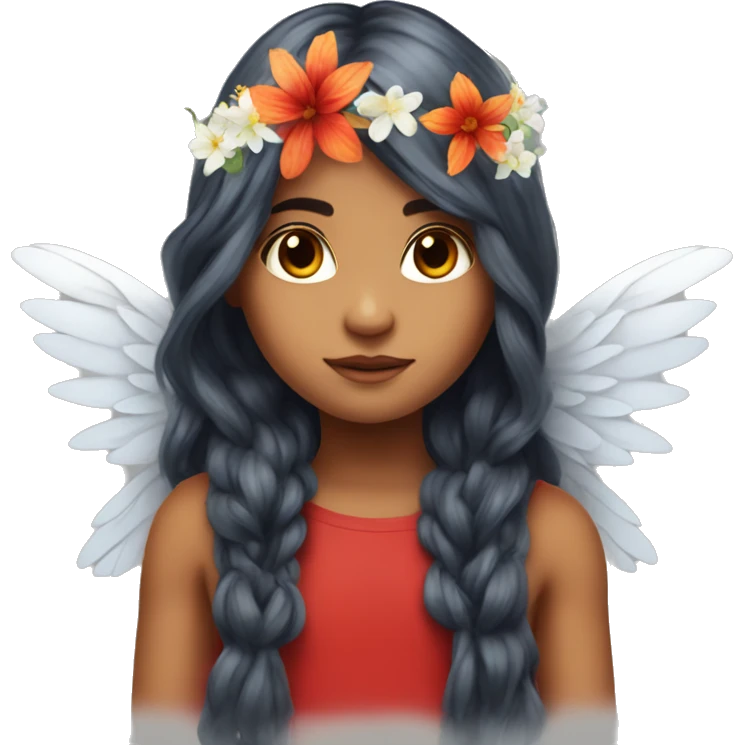 big wings, fire, flower, Beautiful, fairy, red, long hair emoji
