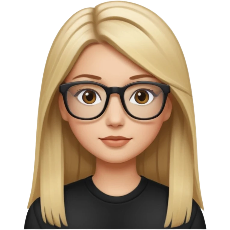 Chica blanca con cabello liso largo balayage (rubio con cafe), ojos cafe obcuro con lentes cuadrados emoji