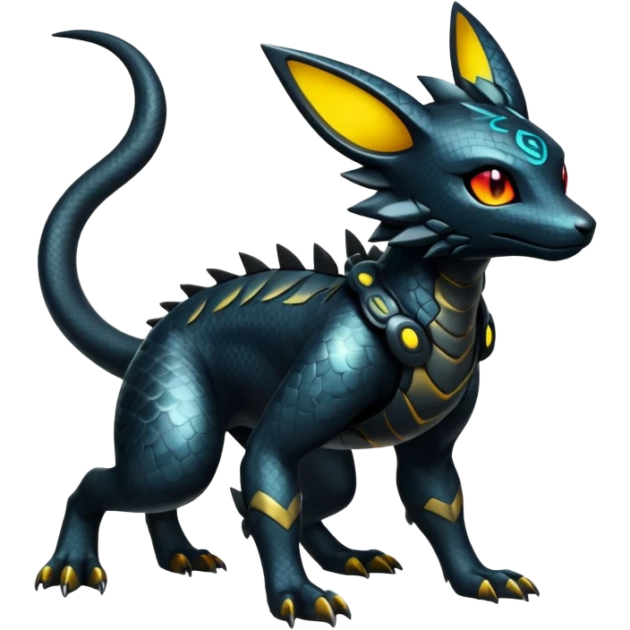 Modern Futuristic Scaly Cyber-Salandit-Umbreon-Litten-Hybrid (Full body) emoji