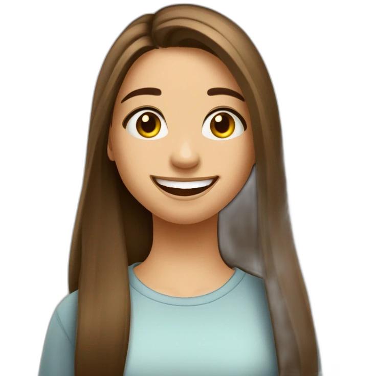 Spaniard Teenager girl long Brown straight hair funny face smiling taking selfie emoji
