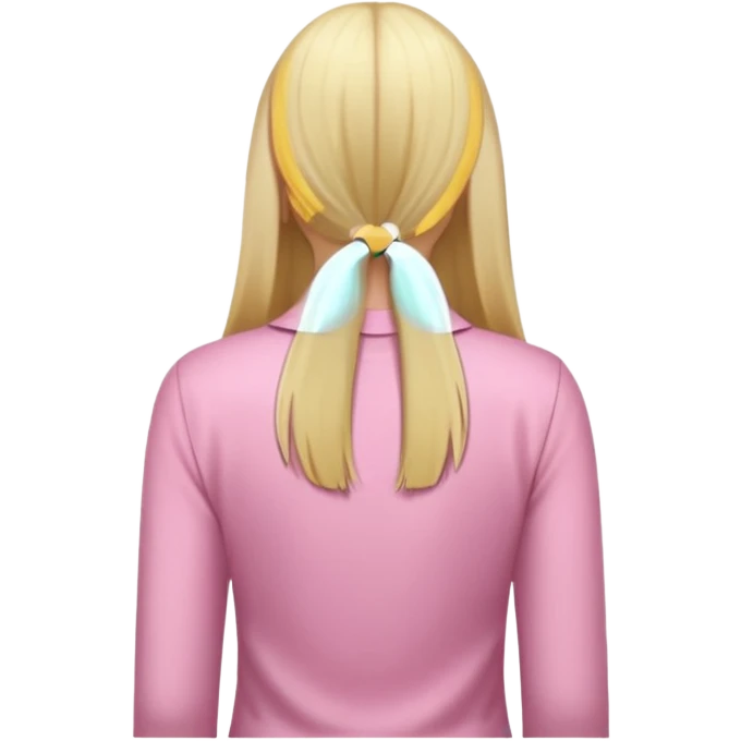 close up back view of long straight blonde hair, light pink shirt emoji