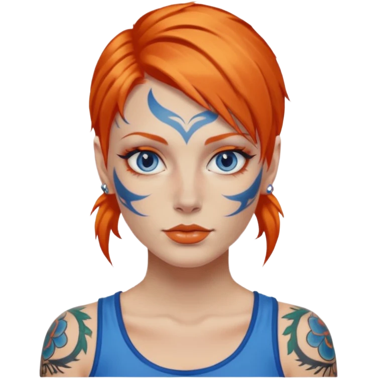 woman with tattooed faces and orange hair emoji