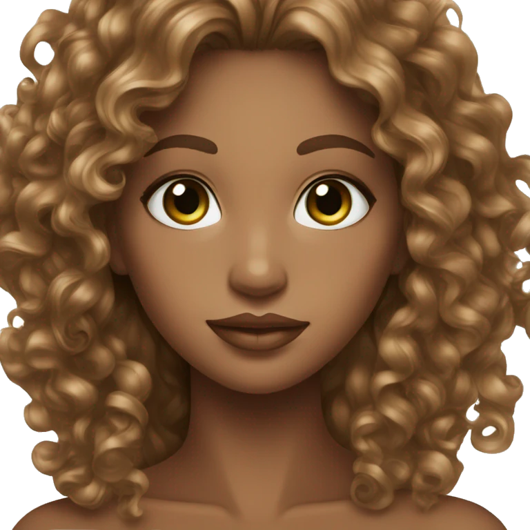 Curly brunette with long hair green eyes brown skin and plump lips  emoji