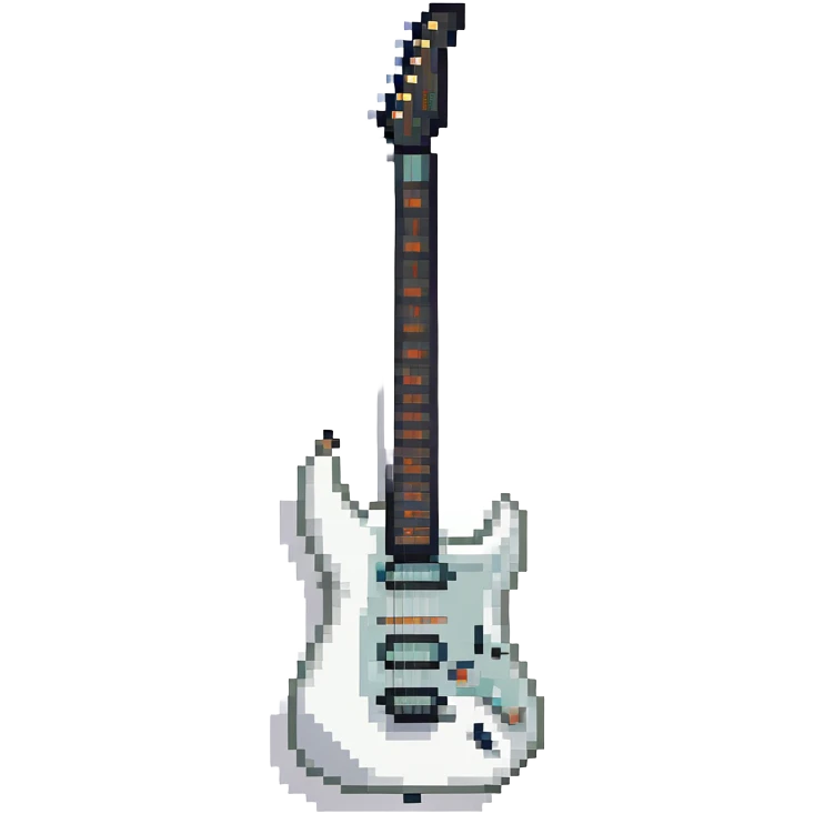 White electric guitar with sleek shiny body, black strings, and smooth neck emoji