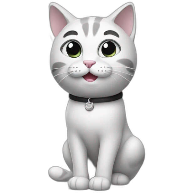 Cat in black and white, smiling with raised front leg emoji