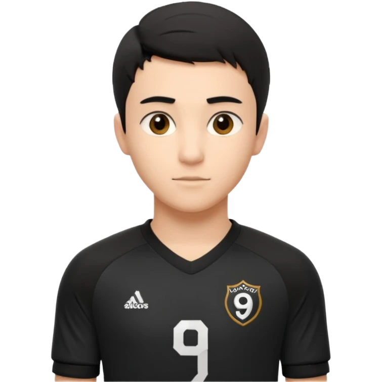 Apple iOS style 22 year old soccer player standing confident, black jersey #9, premium 3D emoji