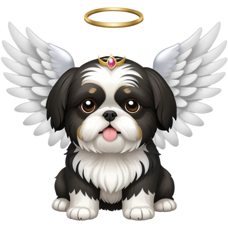 Black and white shih tzu with wings and halo emoji