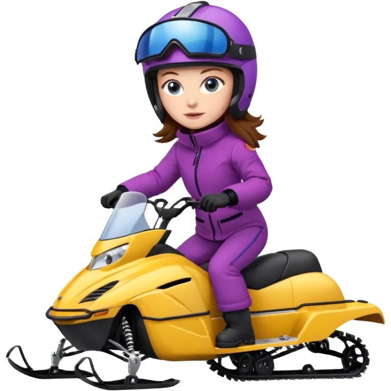 Brown hair, blue eyes, Woman wearing red coat  on purple and yellow snowmobile emoji