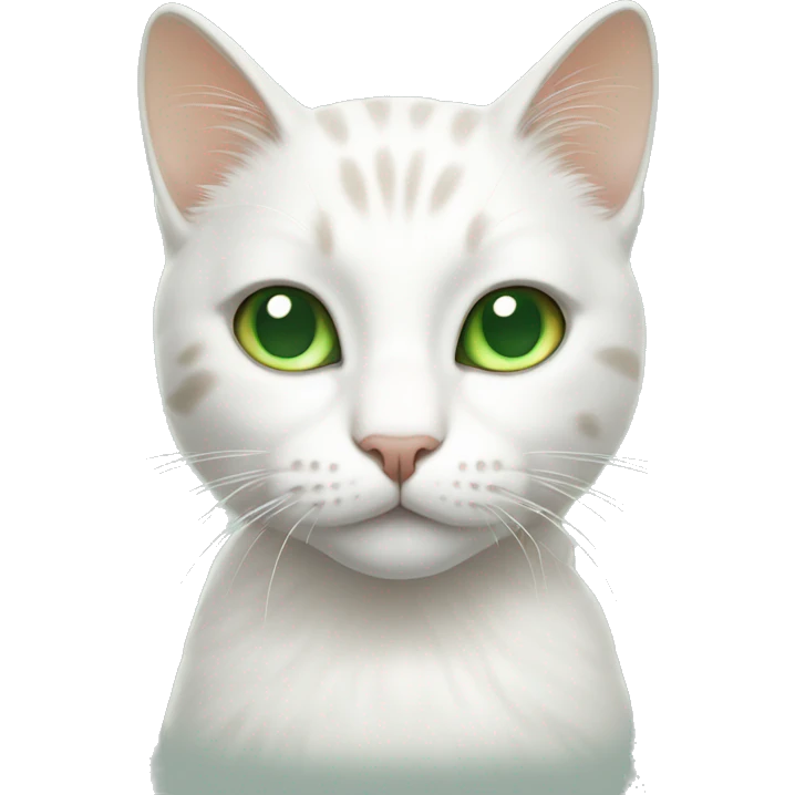white cat with tan and grey spots on head and green eyes emoji