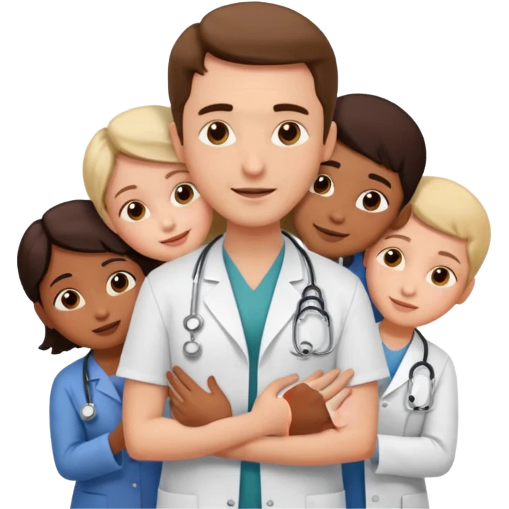 medico abraçando varios pacientes emoji