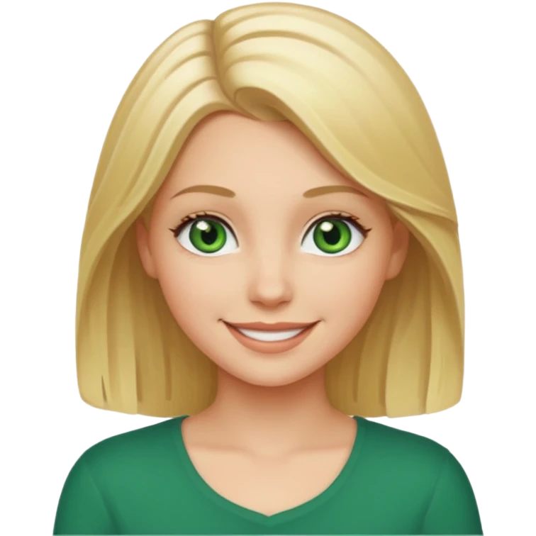 White girl with blonde shoulder length hair and green eyes emoji