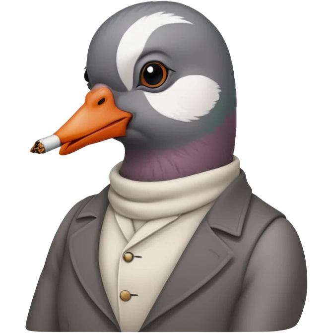Pleasr make a cool pigeon snoking a cigarette in the style of pepe emoji