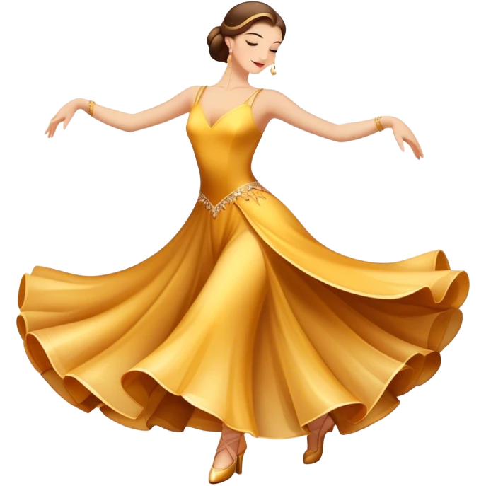 Icon for Ballroom Dance: elegant dance shoes, a flowing ballroom dress, and a dance floor with soft lighting. The icon should capture the grace, elegance, and style of ballroom dancing. Transparent background. emoji