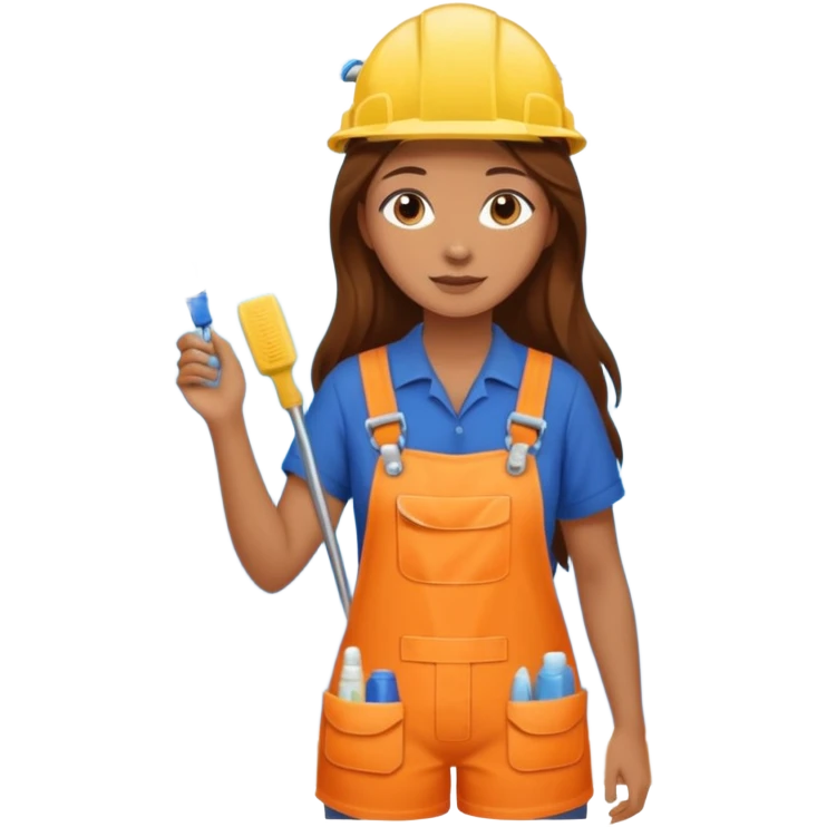 beautiful girl with long brown hair constructing new bathroom area with new shower and amenities  emoji