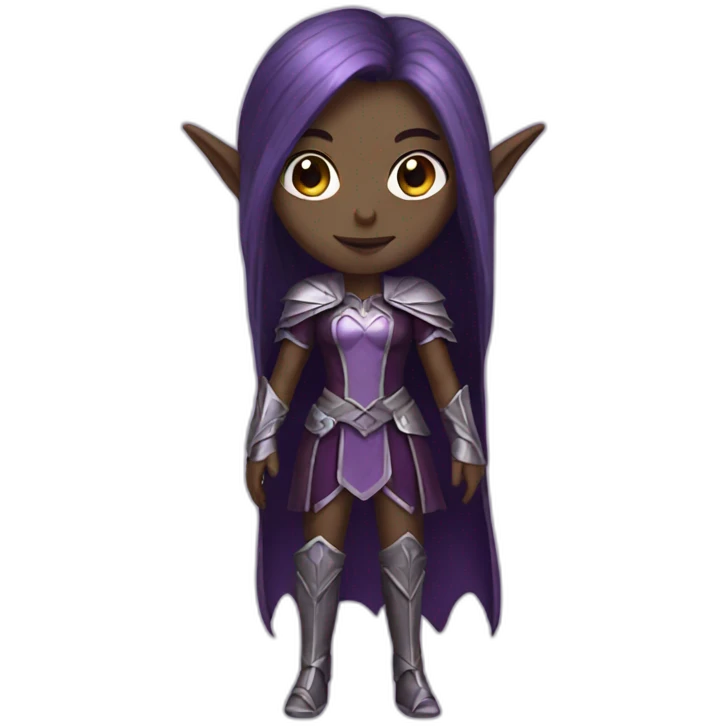 dark elf girl with brown long hair and dark purple and silver outfit  emoji