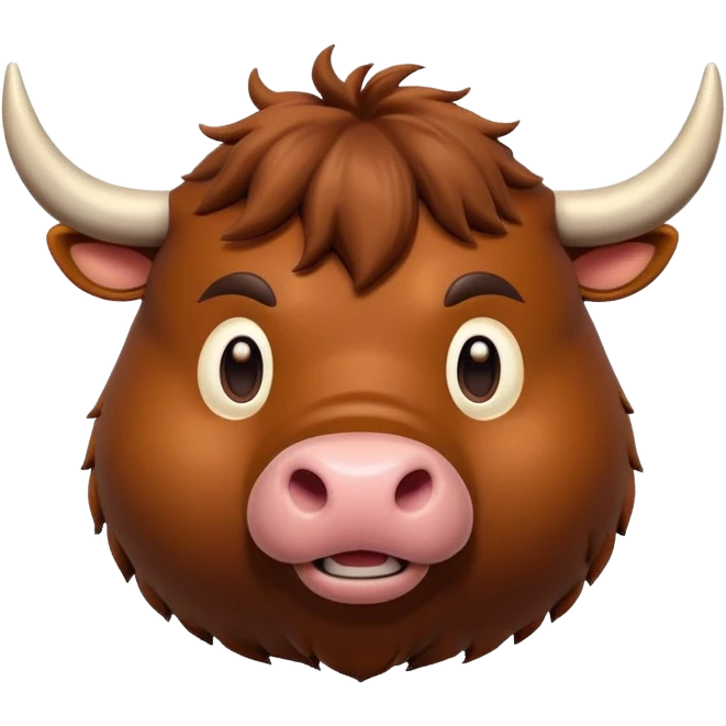 An adorable 3d brown bull with large and exaggerated features in the shape of a ball. Make the background white emoji