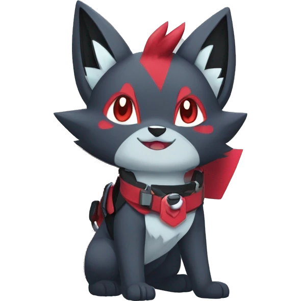 Kawaii Cool Edgy Zorua-Zangoose-Zoroark-Mightyena with a collar and harness full body emoji