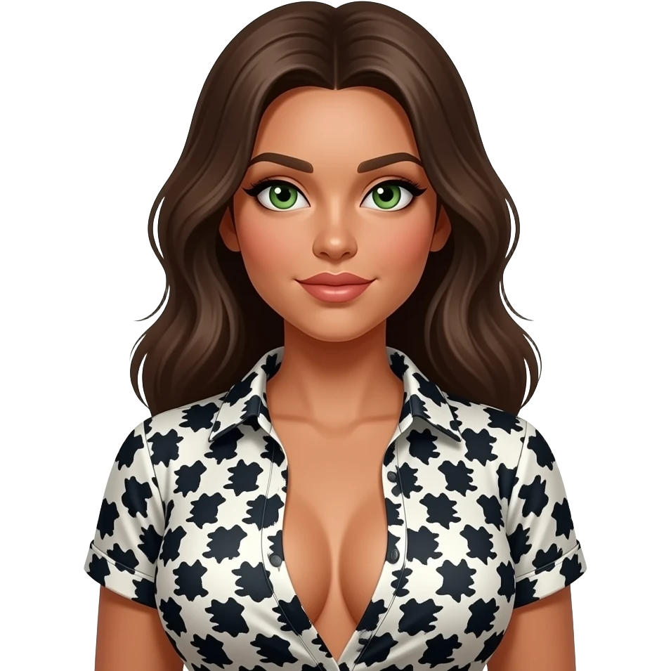 Green eyes tan big boobs sexy ink shirt emoji