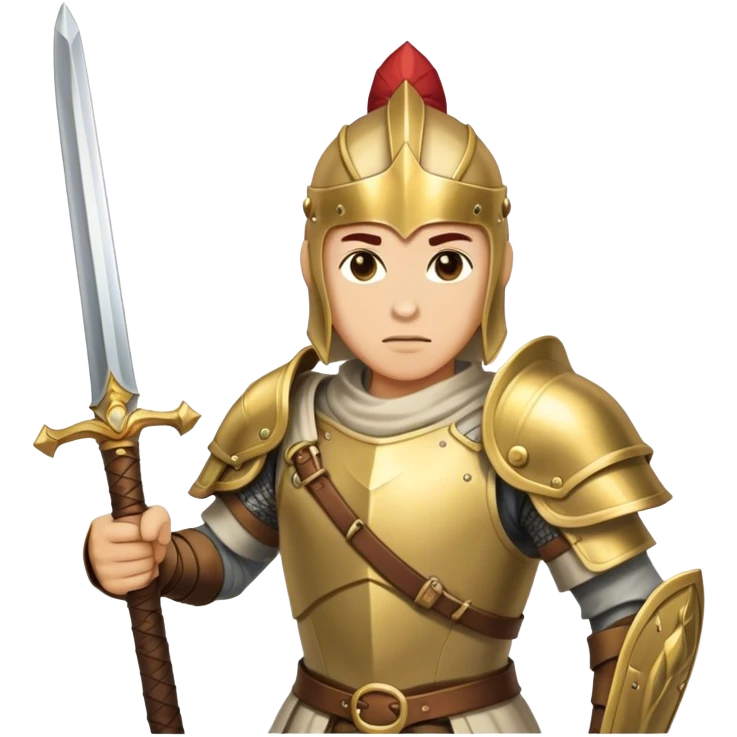 An Warrior from RPG game holding a long sword, with brass armor emoji