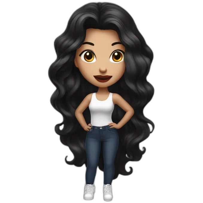 wite girl with wavy long black hair and juicy lips posing emoji