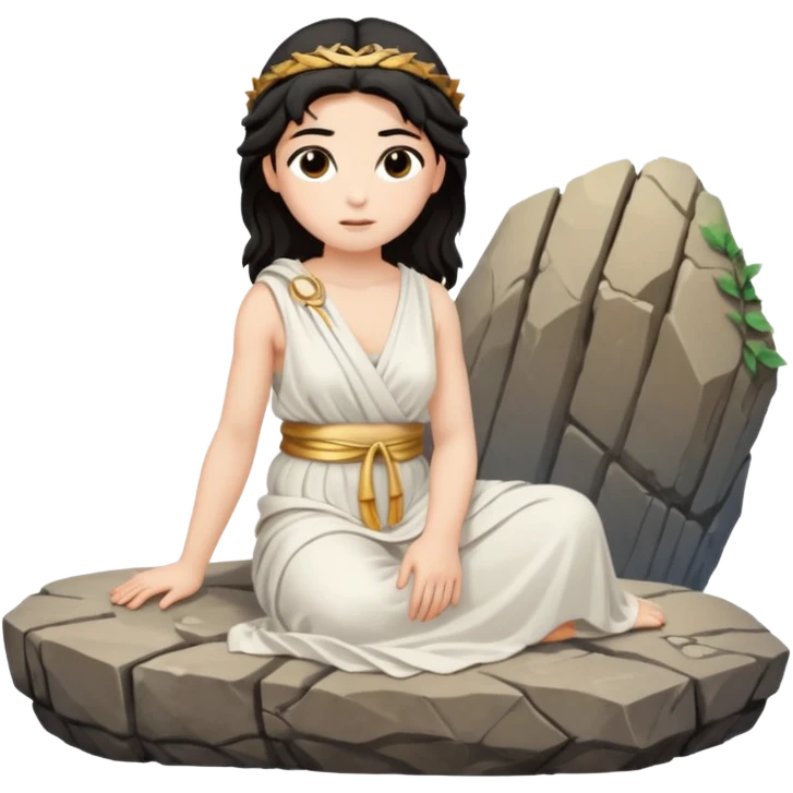 dark haired greek goddess sitting on a rock emoji