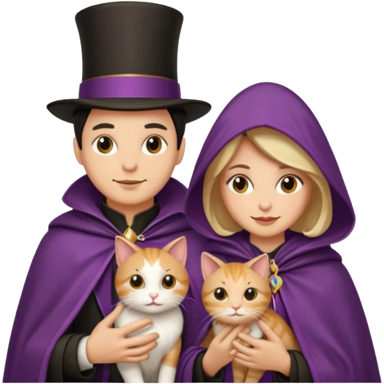 magician couple and their pet cat emoji