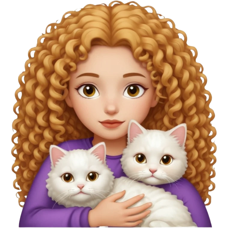 lightskin girl with frizzy curly hair, clean girl makeup, snuggling with a white Persian cat emoji