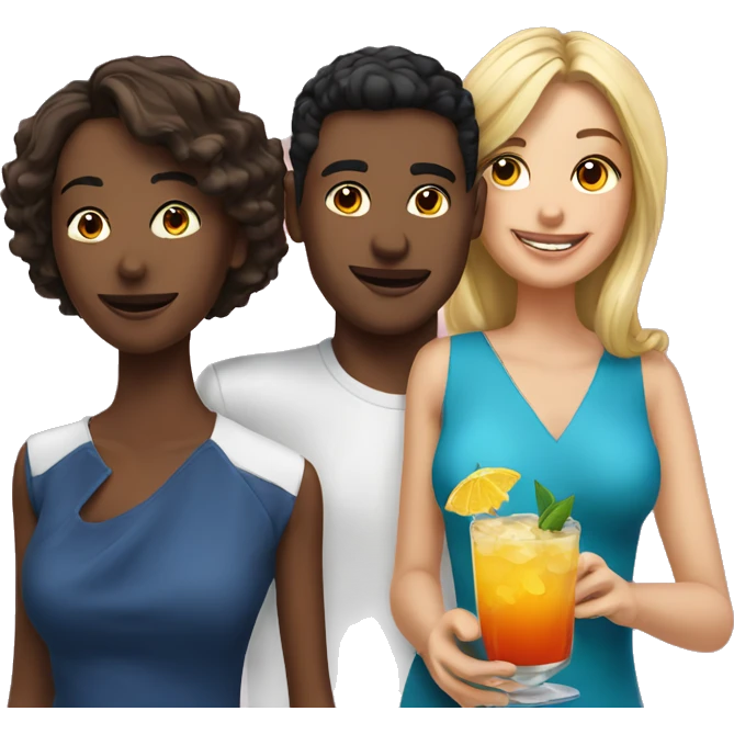 1 boy, 2 girls with cocktails  emoji