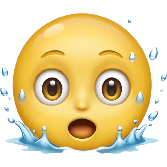 Classic yellow emojis face with super wide eyes and a large open mouth and a splash of water hitting its face emoji